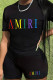 Black Casual Print Patchwork O Neck Short Sleeve Two Pieces