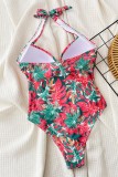 Blue Sexy Print Bandage Backless Swimwears (With Paddings)