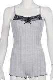 Grey Sexy Butterfly Lace Patchwork Backless Spaghetti Strap Skinny Rompers