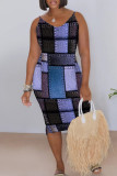 Rose Red Casual Print Patchwork V Neck Wrapped Skirt Dresses
