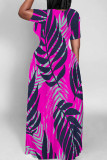 Rose Red Casual Print Patchwork O Neck Long Dresses