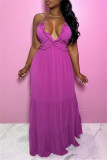 Yellow Sexy Casual Solid Bandage Backless Spaghetti Strap Long Dresses