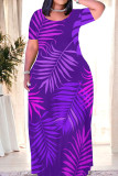 Rose Red Casual Print Patchwork O Neck Long Dresses