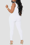 Pink Casual Solid Patchwork Zipper Zipper Collar Skinny Jumpsuits
