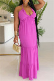 Yellow Sexy Casual Solid Bandage Backless Spaghetti Strap Long Dresses
