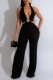 Black Sexy Solid Bandage Backless Halter Skinny Jumpsuits