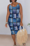 Rose Red Casual Print Patchwork V Neck Wrapped Skirt Dresses
