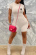 Apricot Casual Geometric Print Zipper O Neck Skinny Rompers