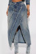Blue Street Patchwork Pocket Buttons Slit Zipper Loose Mid Waist Straight Patchwork Bottoms