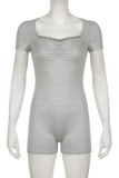 Black Sexy Solid Patchwork Fold Zipper Square Collar Skinny Rompers