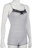 Grey Sexy Butterfly Lace Patchwork Backless Spaghetti Strap Skinny Rompers