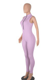 Pink Casual Solid Patchwork Zipper Zipper Collar Skinny Jumpsuits