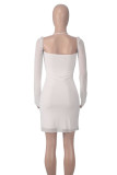 Pink Sexy Solid Patchwork Backless Square Collar Wrapped Skirt Dresses