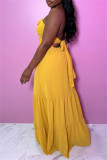Yellow Sexy Casual Solid Bandage Backless Spaghetti Strap Long Dresses
