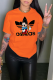 Orange Fashion Street Character Print Patchwork Letter O Neck T-Shirts