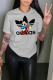 Grey Fashion Street Character Print Patchwork Letter O Neck T-Shirts