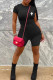Black Casual Geometric Print Zipper O Neck Skinny Rompers