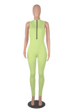 Pink Casual Solid Patchwork Zipper Zipper Collar Skinny Jumpsuits