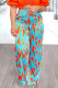 Blue Casual Print Patchwork Loose High Waist Wide Leg Full Print Bottoms