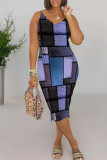 Rose Red Casual Print Patchwork V Neck Wrapped Skirt Dresses