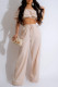 Apricot Casual Solid Patchwork Backless Off the Shoulder Short Sleeve Two Pieces