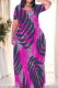 Rose Red Casual Print Patchwork O Neck Long Dresses