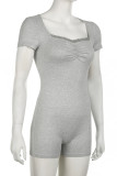 Black Sexy Solid Patchwork Fold Zipper Square Collar Skinny Rompers