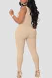 Pink Casual Solid Patchwork Zipper Zipper Collar Skinny Jumpsuits