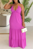 Yellow Sexy Casual Solid Bandage Backless Spaghetti Strap Long Dresses
