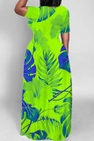 Rose Red Casual Print Patchwork O Neck Long Dresses