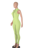Pink Casual Solid Patchwork Zipper Zipper Collar Skinny Jumpsuits