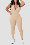 Pink Casual Solid Patchwork Zipper Zipper Collar Skinny Jumpsuits
