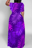 Rose Red Casual Print Patchwork O Neck Long Dresses
