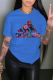 Blue Street Fashion Print Letter O Neck T-Shirts