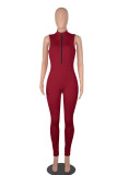 Pink Casual Solid Patchwork Zipper Zipper Collar Skinny Jumpsuits