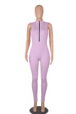 Pink Casual Solid Patchwork Zipper Zipper Collar Skinny Jumpsuits