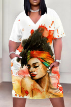 Multicolor Casual Print Patchwork V Neck Straight Plus Size Dresses