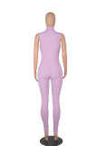 Pink Casual Solid Patchwork Zipper Zipper Collar Skinny Jumpsuits
