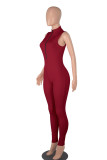 Pink Casual Solid Patchwork Zipper Zipper Collar Skinny Jumpsuits