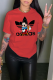 Red Fashion Street Character Print Patchwork Letter O Neck T-Shirts