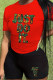 Red Black Casual Letter Patchwork O Neck Short Sleeve Two Pieces