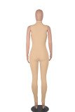 Pink Casual Solid Patchwork Zipper Zipper Collar Skinny Jumpsuits