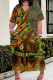 Green Casual Print Patchwork V Neck Straight Plus Size Dresses