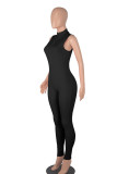 Pink Casual Solid Patchwork Zipper Zipper Collar Skinny Jumpsuits