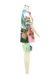 Multicolor Casual Print Patchwork Shirt Collar Short Sleeve Two Pieces