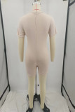 Pink Casual Geometric Print Zipper O Neck Skinny Rompers