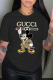 Black Fashion Street Character Patchwork Letter O Neck T-Shirts