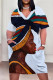 White Casual Print Patchwork V Neck Straight Plus Size Dresses