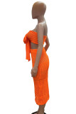 Tangerine Sweet Solid Bandage Hollowed Out Patchwork Strapless Sleeveless Two Pieces