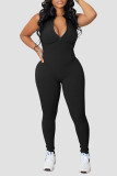 Pink Casual Solid Patchwork Zipper Zipper Collar Skinny Jumpsuits